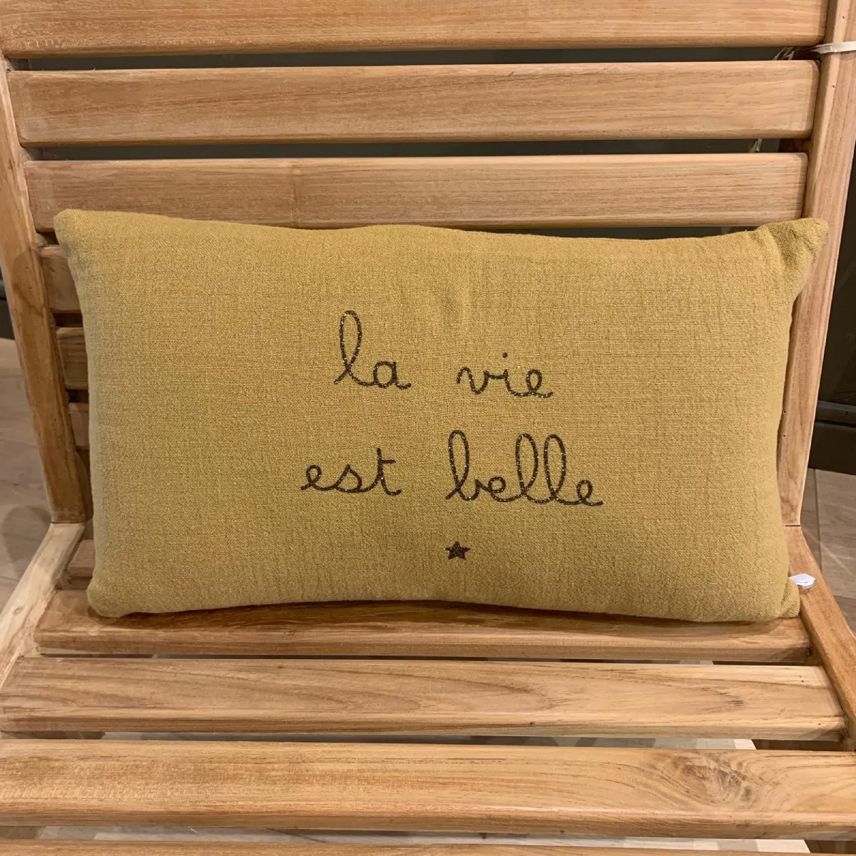 Coussin Lucien "La vie est belle" - Le Mas de Lonne