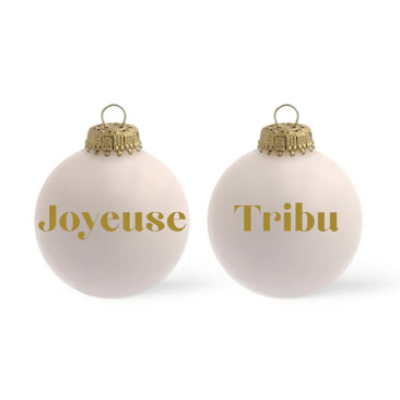 Boule de noël rose joyeuse tribu - Le Mas de Lonne